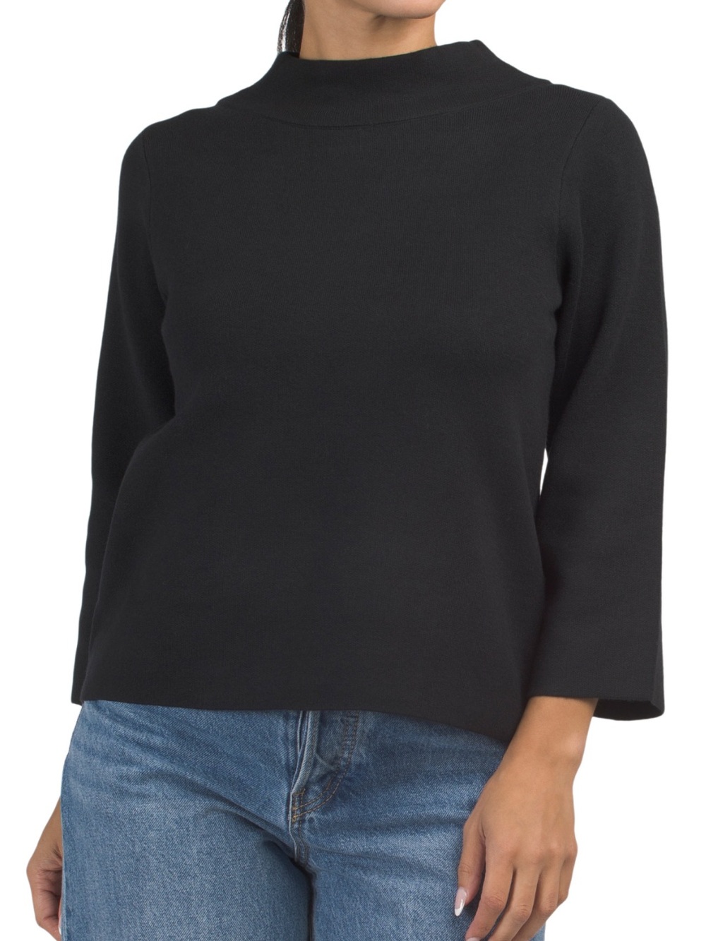 Three Dots Classic Black Mock Neck Women's Sweater